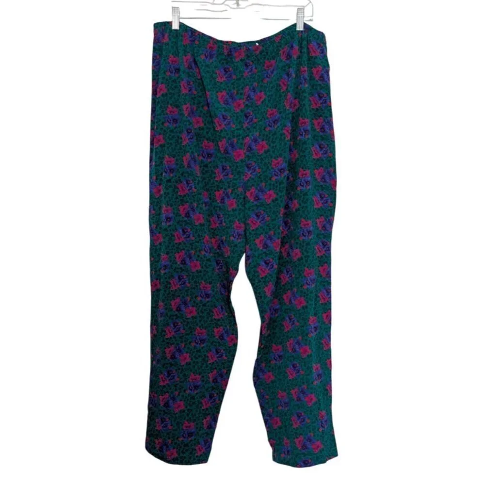 Gold Label Victorias Secret Floral Satin PJ Pants Green Womens Size Large Silky